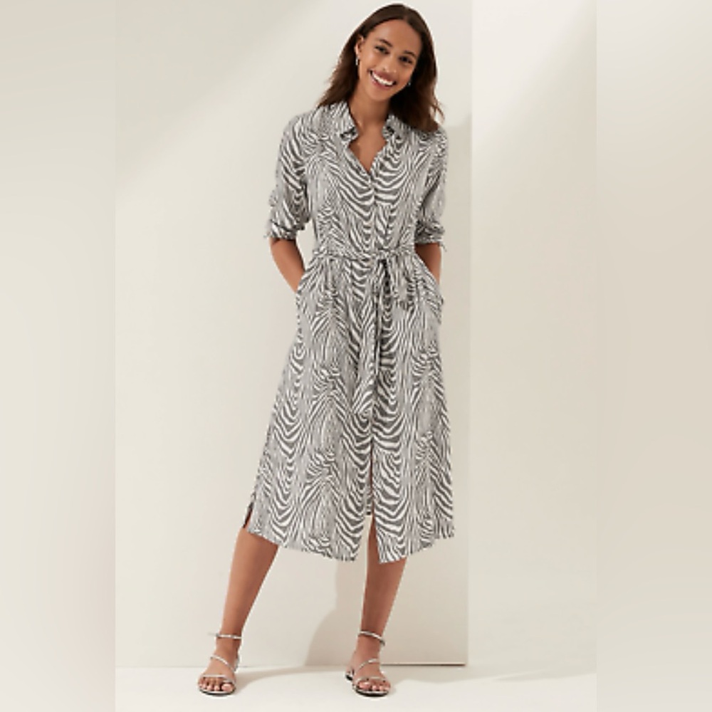 Banana Republic Women’s Summer Zebra Print Midi T Shirt Dress button up size XS